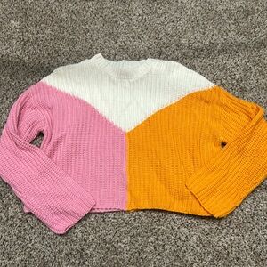 pink, orange and white cropped sweater